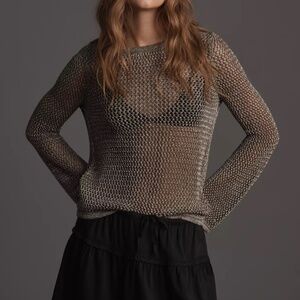 By Anthropologie Metallic Open-Stitch Sweater - Size L - Silver